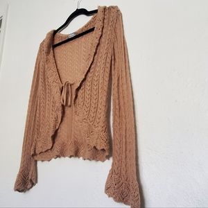 Bohemian Tan Knitted Tie Front Loose Cardigan